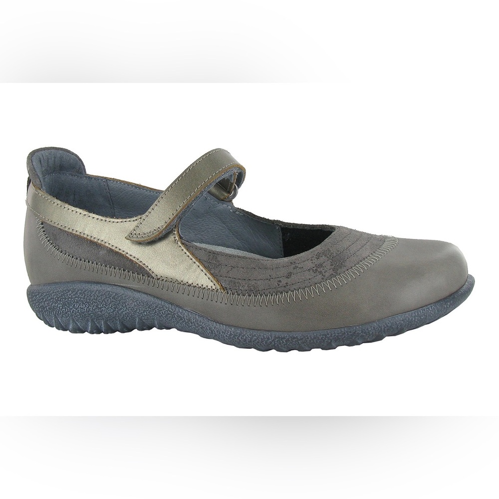 Naot Kirei Suede Metal Vintage Gray Pewter Mary Janes Walking Shoes size 39 8